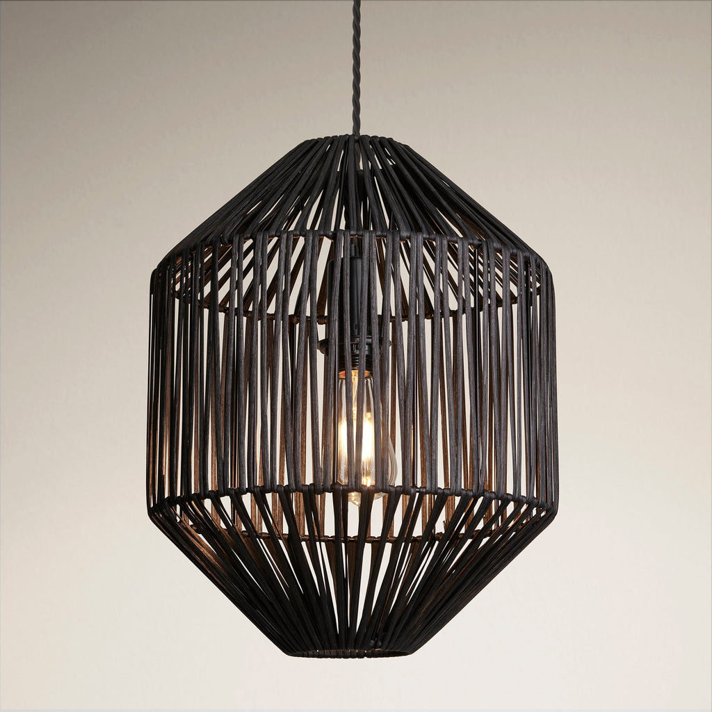 Boho Rattan Ceiling Pendant Light - 12 Inch - Diamond