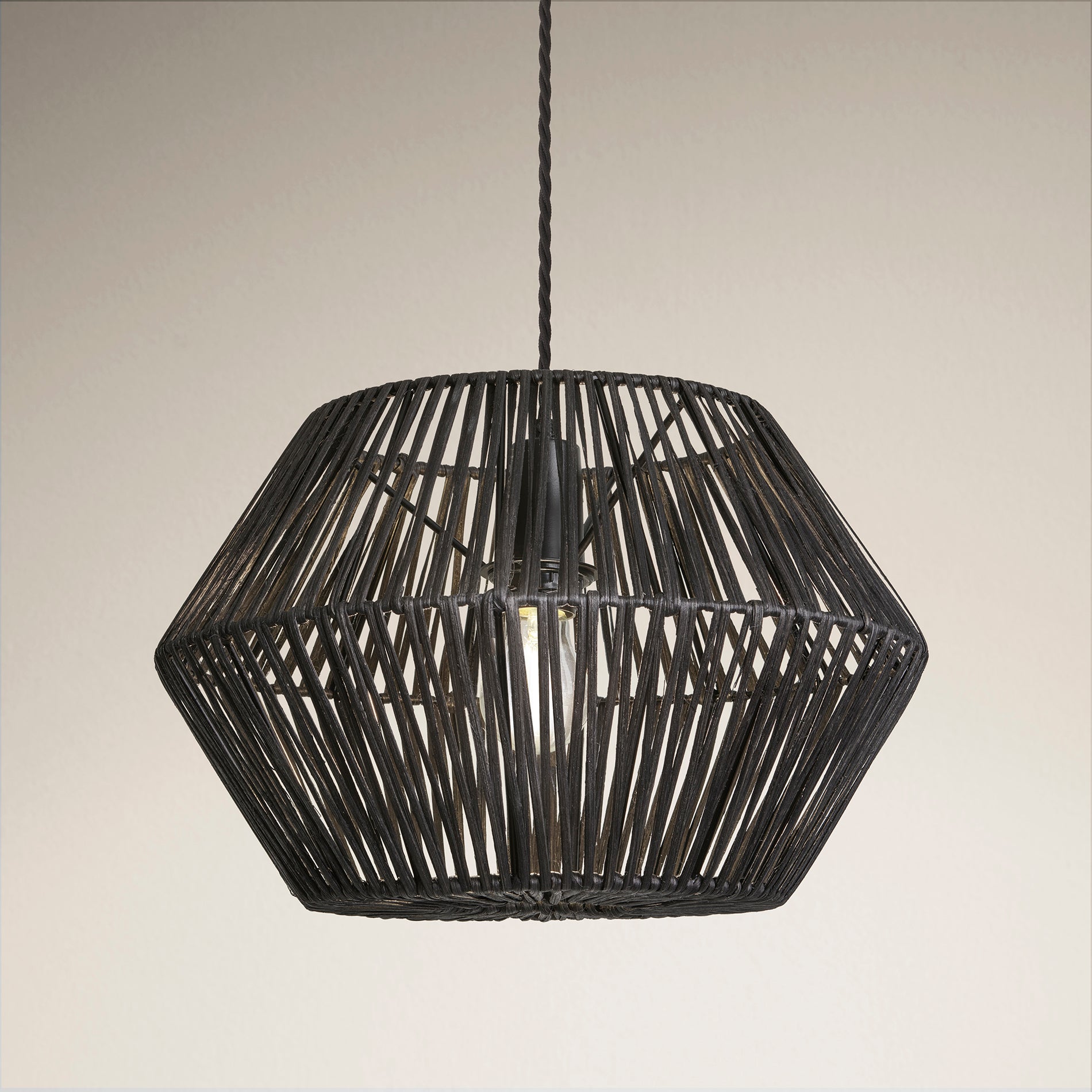 Boho Rattan Ceiling Pendant Light - 15 Inch - Hex