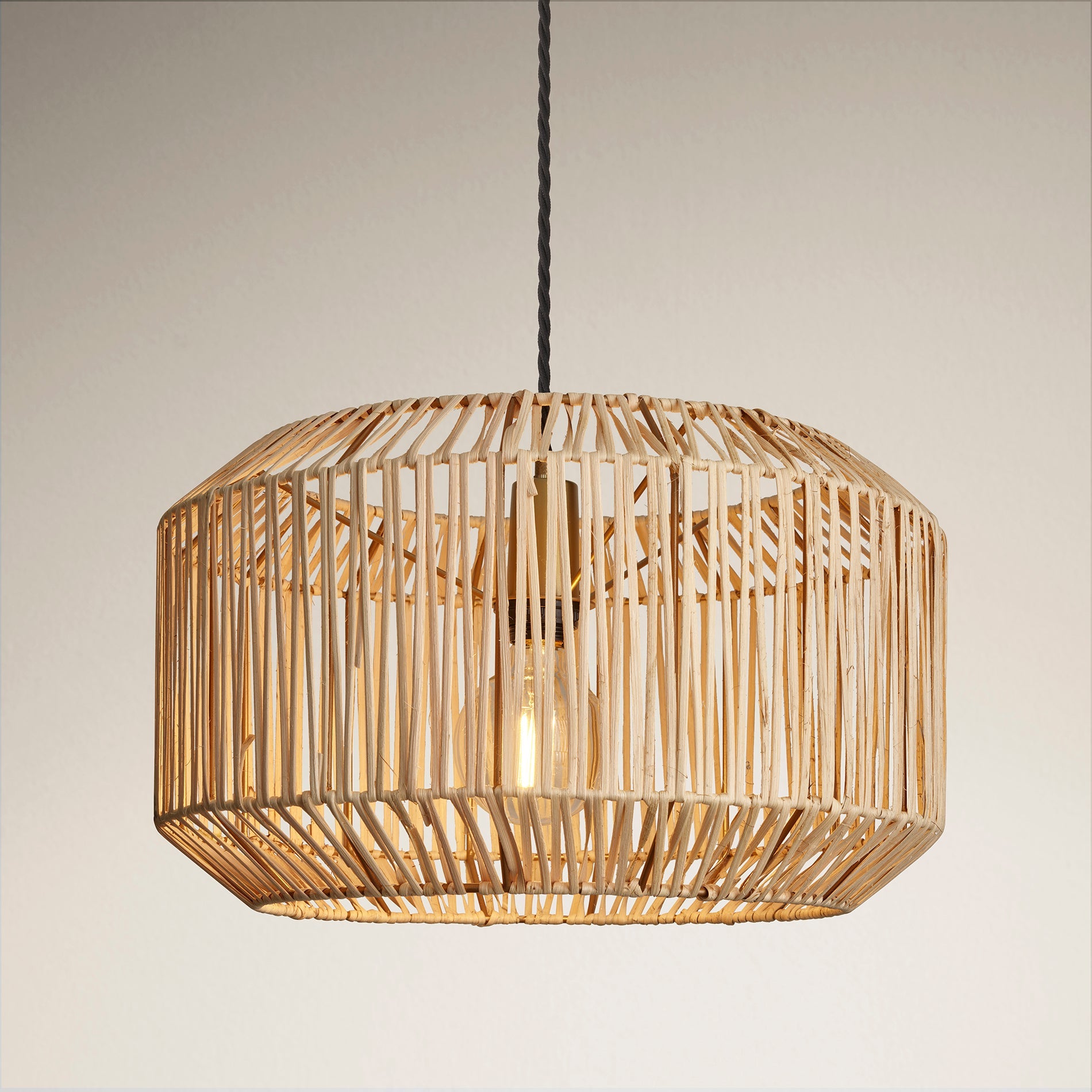 Boho Rattan Ceiling Pendant - 18 Inch - Drum