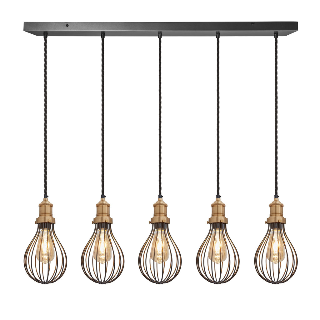 Brooklyn Balloon Cage 5 Wire Cluster Lights - 6 inch - Brass