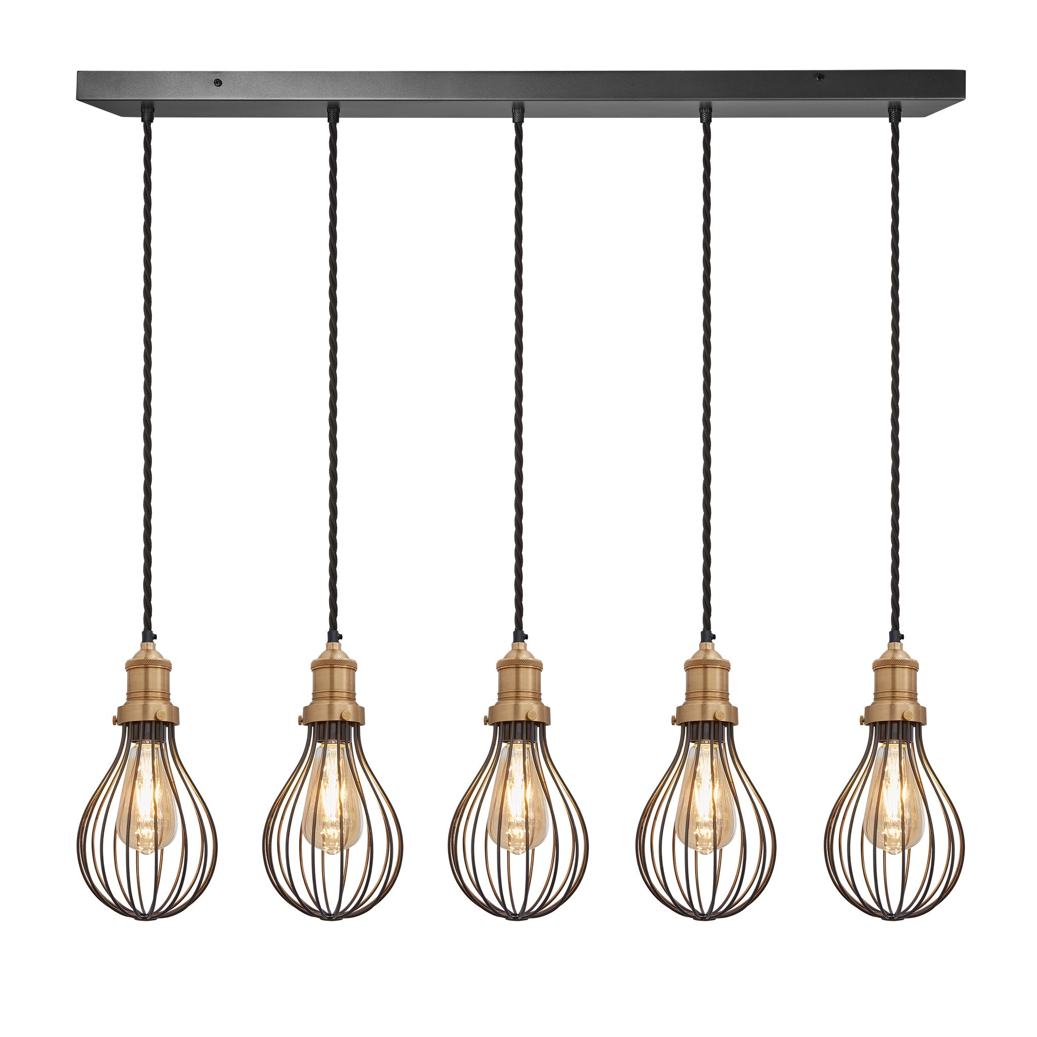 Brooklyn Balloon Cage 5 Wire Cluster Lights - 6 inch - Brass
