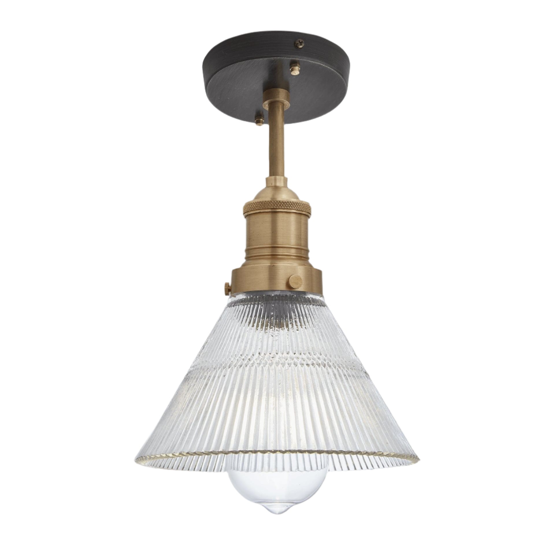 Brooklyn Glass Funnel Flush Mount - 7 Inch -  Brass Holder