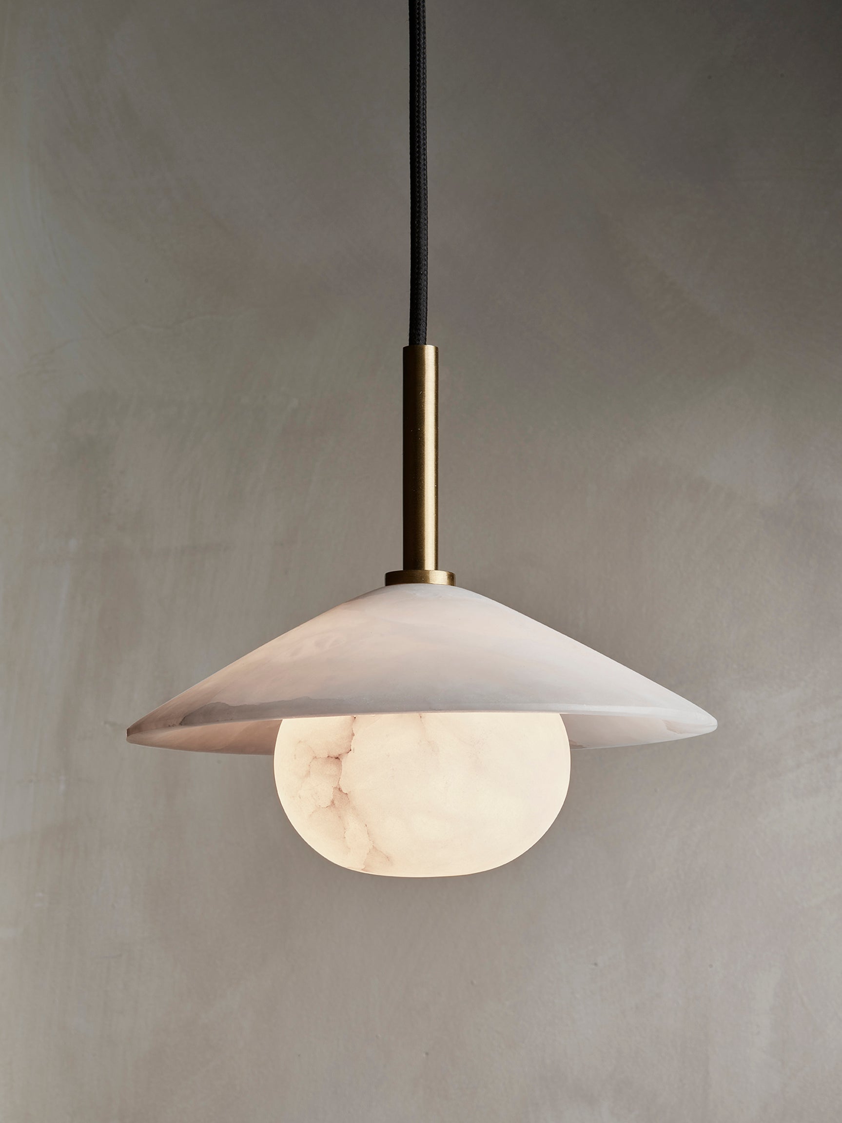 Alabaster Stone Slope Pendant Light - 8 Inch - Brass