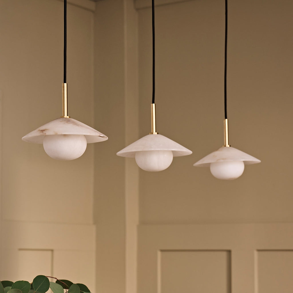 Alabaster Stone Slope Pendant Light - 8 Inch - Brass