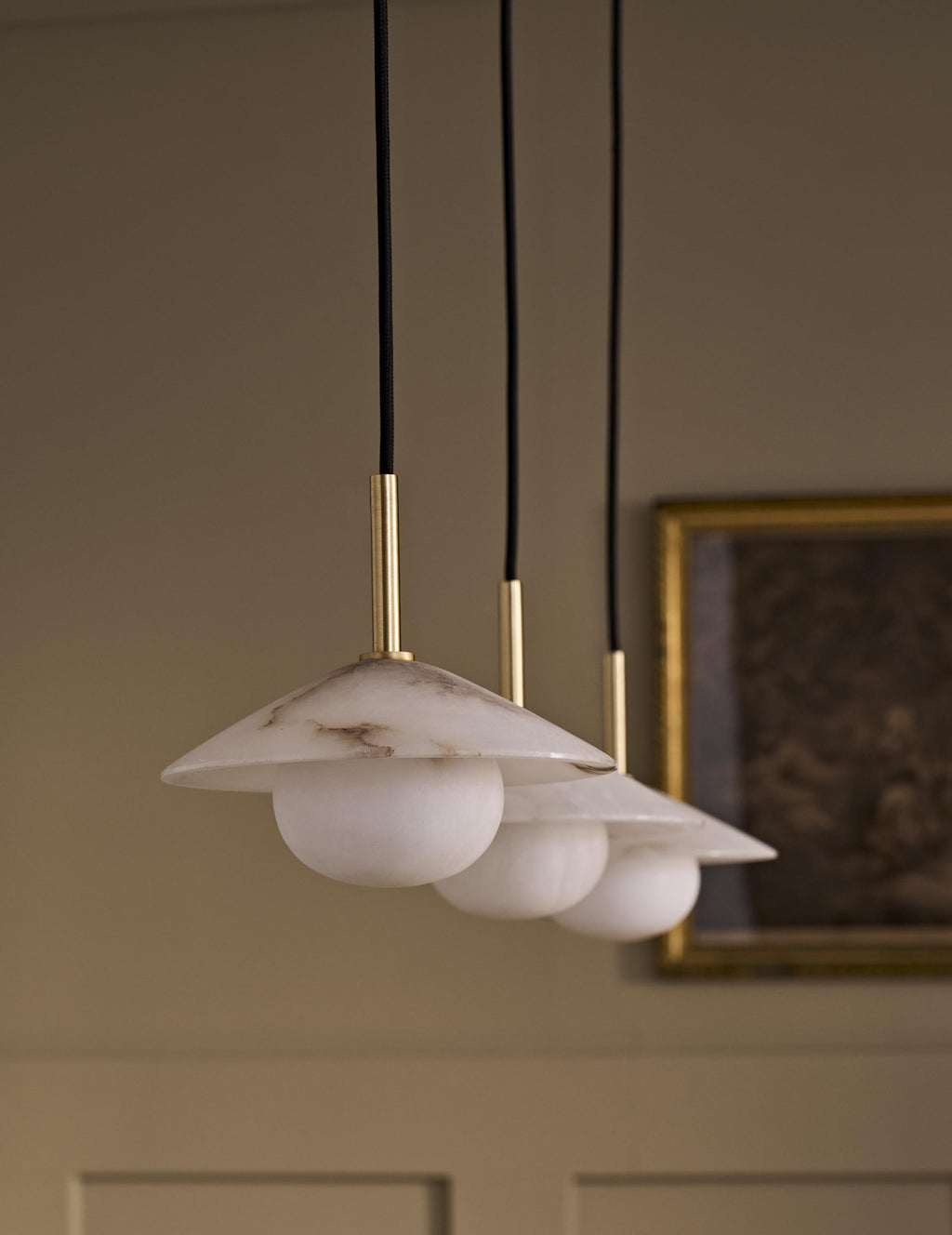 Alabaster Stone Slope Pendant Light - 8 Inch - Brass