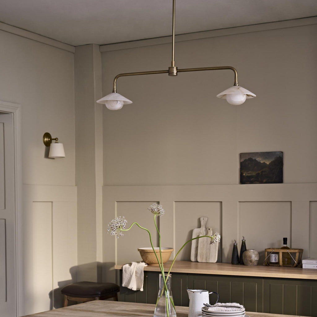 Alabaster Stone Slope Bar Pendant Light - Double - Brass