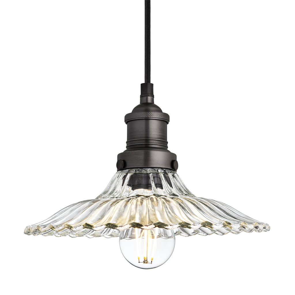 Brooklyn Glass Fluted Slope Pendant Light - 10 Inch - Clear