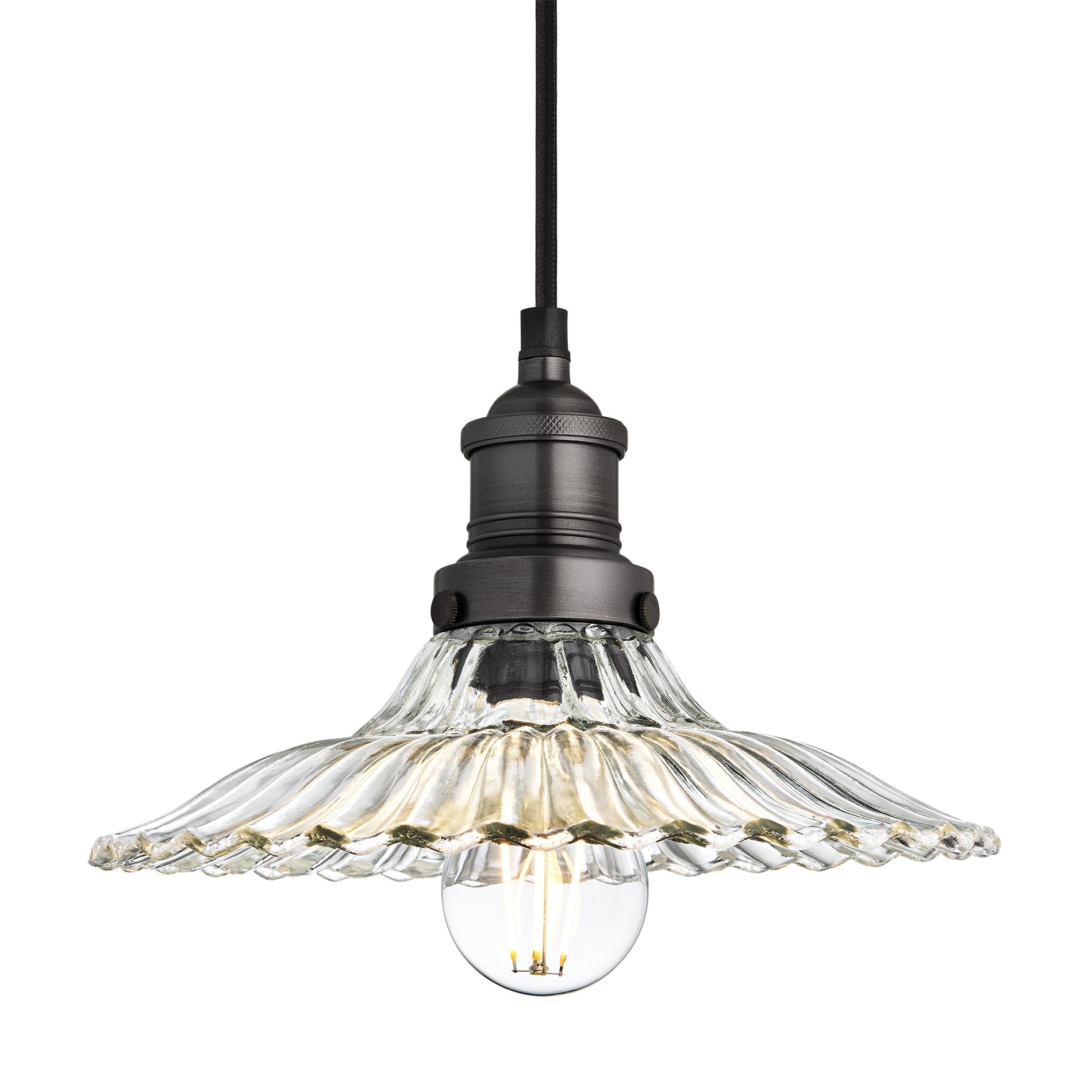 Brooklyn Glass Fluted Slope Pendant Light - 10 Inch - Clear