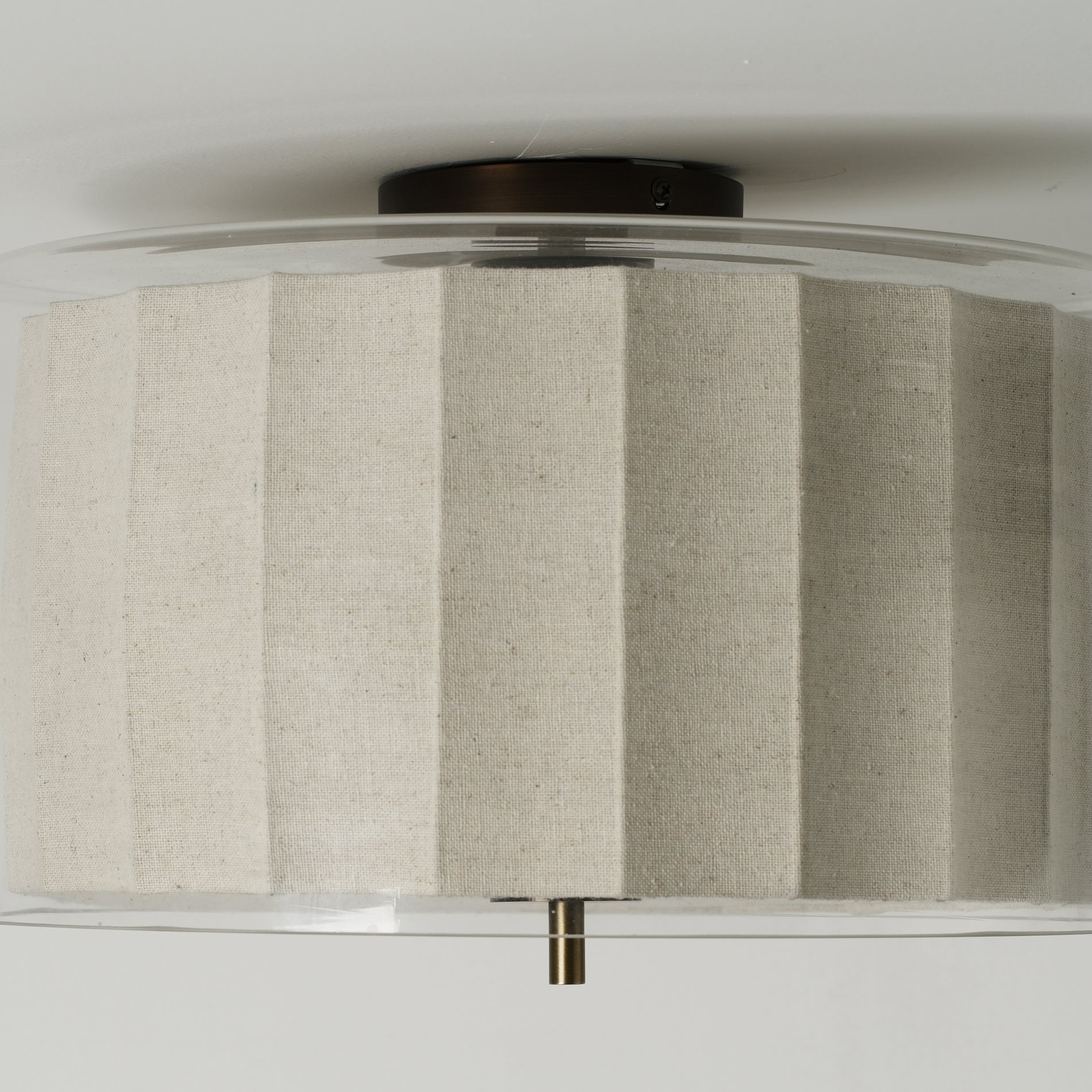 Bude Circular Flush Mount - Linen & Clear Glass