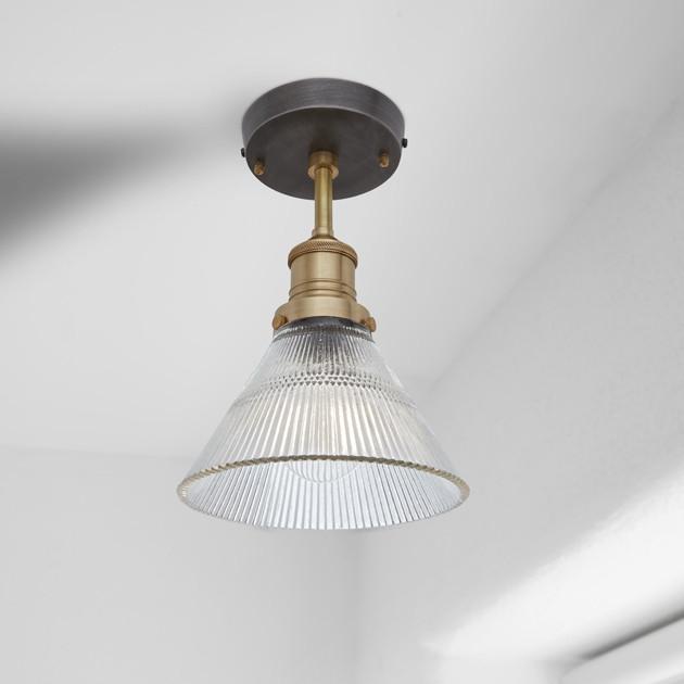 Brooklyn Glass Funnel Flush Mount - 7 Inch -  Brass Holder