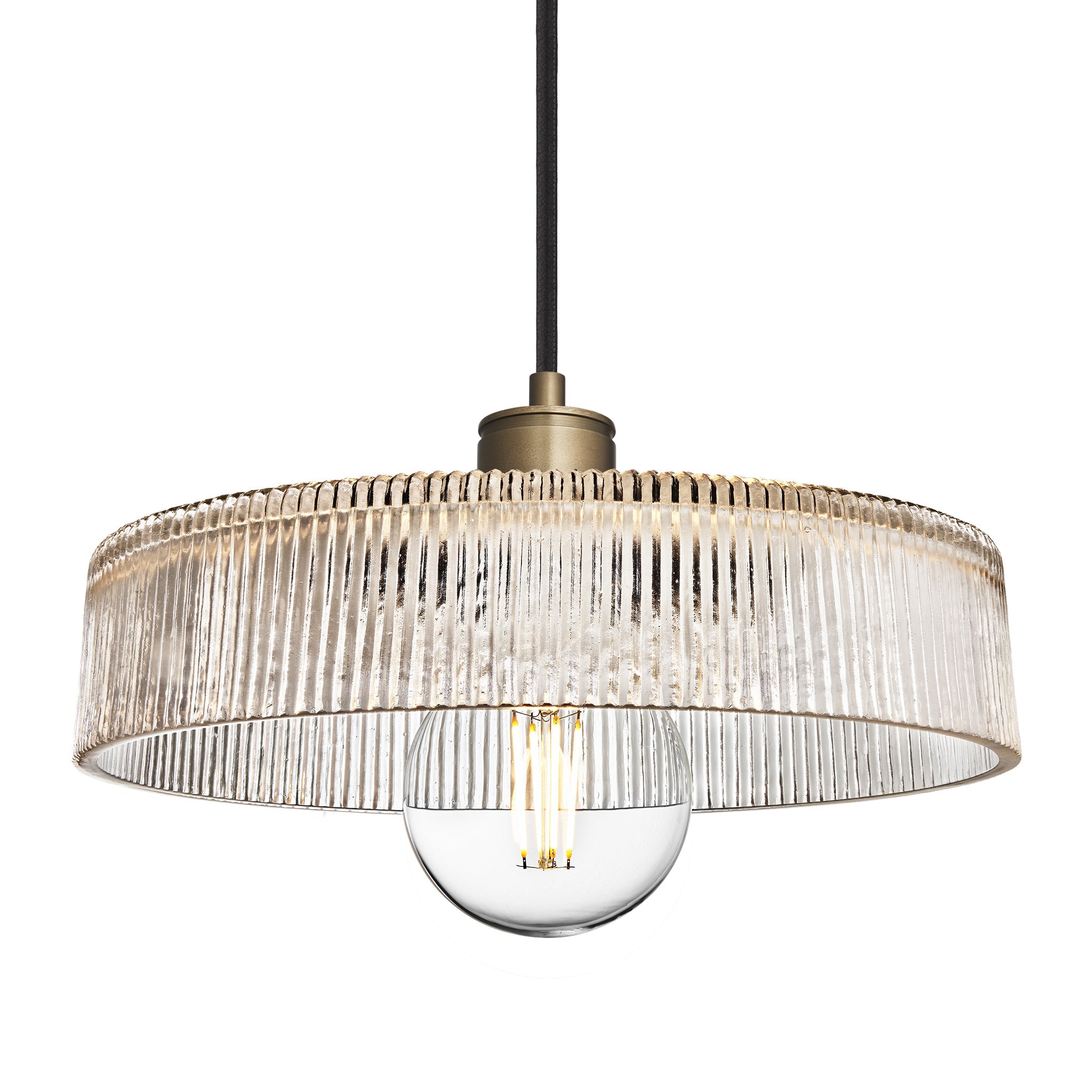 Albany Glass Ribbed Dish Pendant Light - 12 Inch - Clear