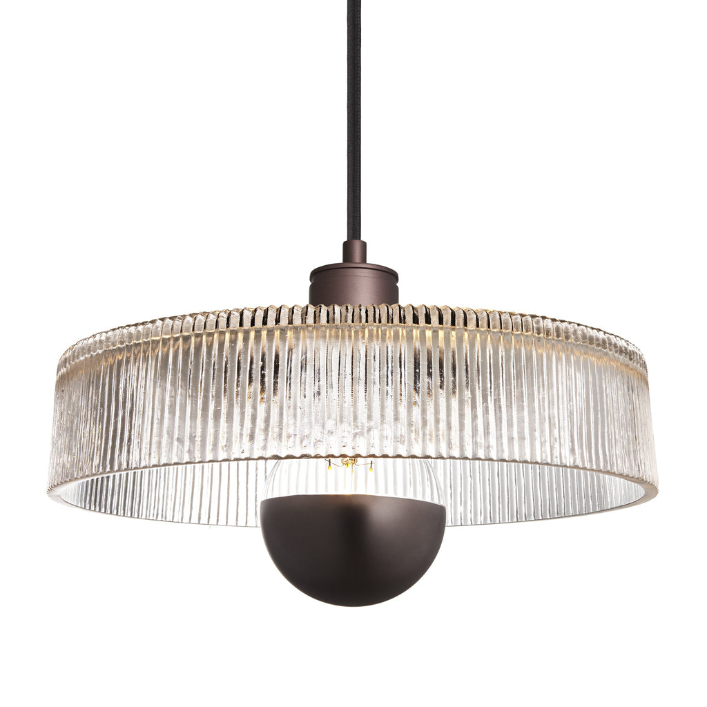 Albany Glass Ribbed Dish Pendant Light - 12 Inch - Clear