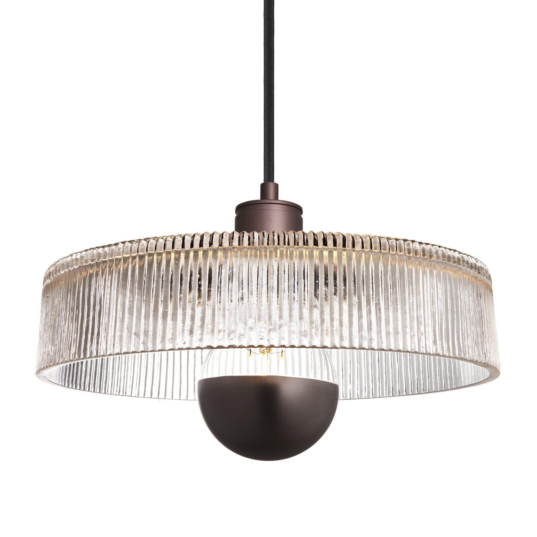 Albany Glass Ribbed Dish Pendant Light - 12 Inch - Clear