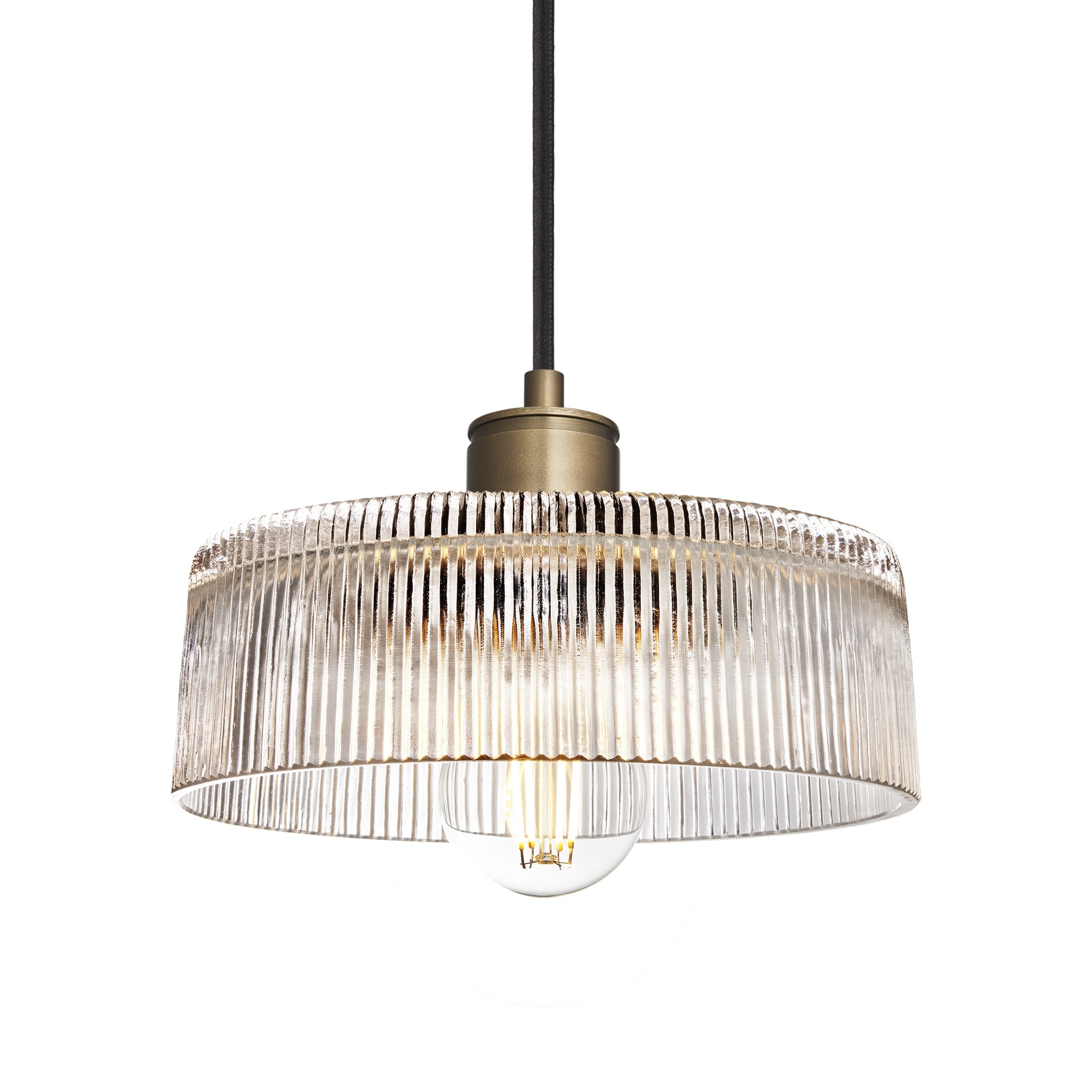 Albany Glass Ribbed Dish Pendant Light - 8 Inch - Clear