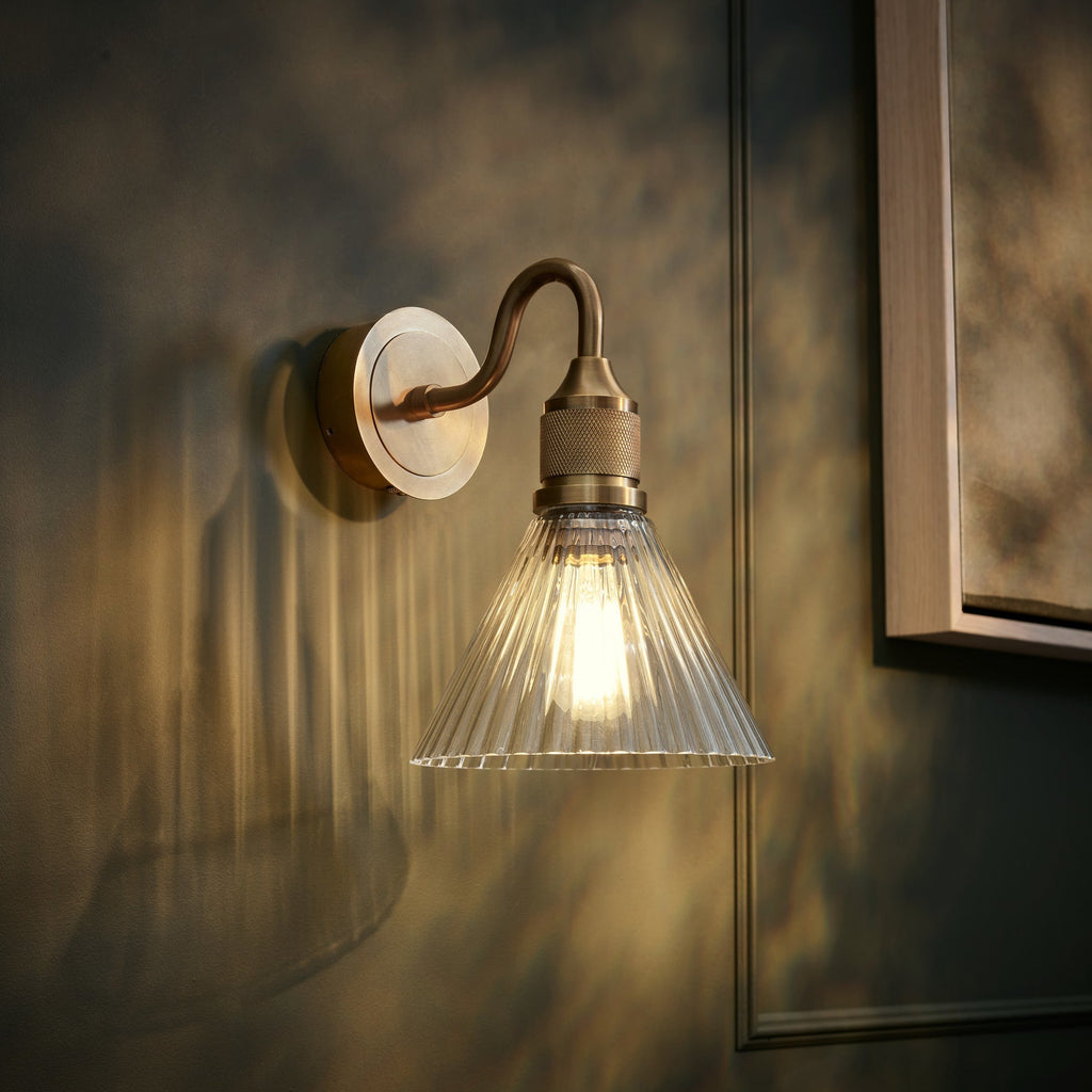 Noho Glass Ribbed Funnel Swan Neck Wall Light - 7 Inch