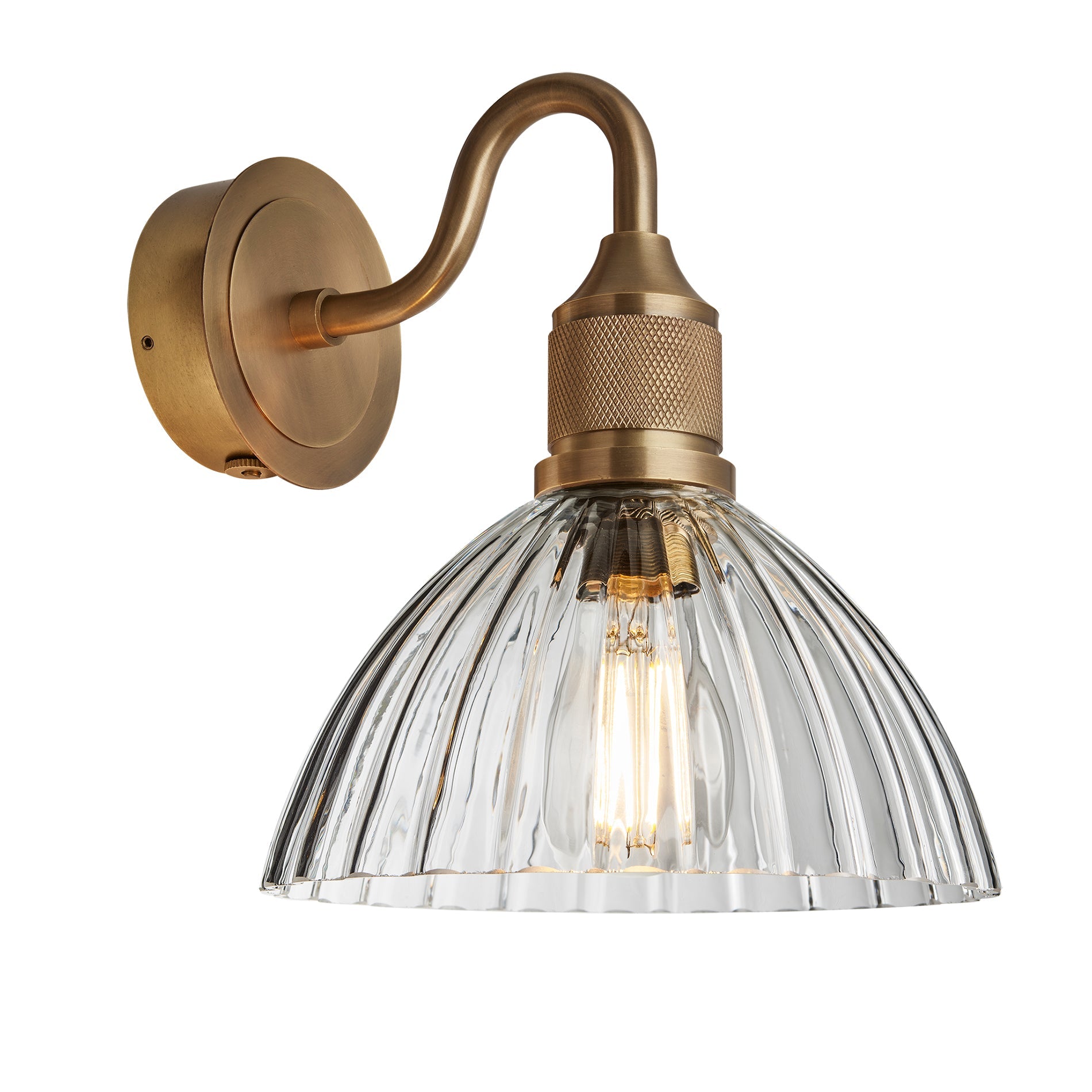 Noho Glass Ribbed Dome Swan Neck Wall Light - 8 Inch