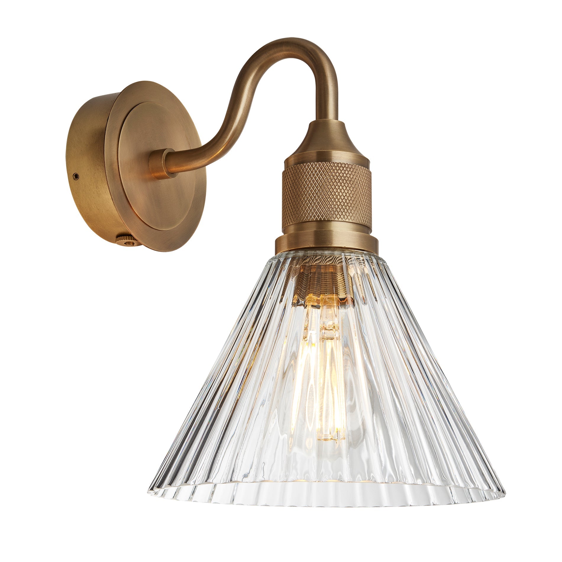 Noho Glass Ribbed Funnel Swan Neck Wall Light - 7 Inch