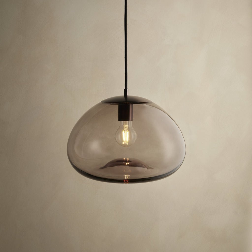 Preston Smoked Glass Mushroom Pendant Light - Mocha