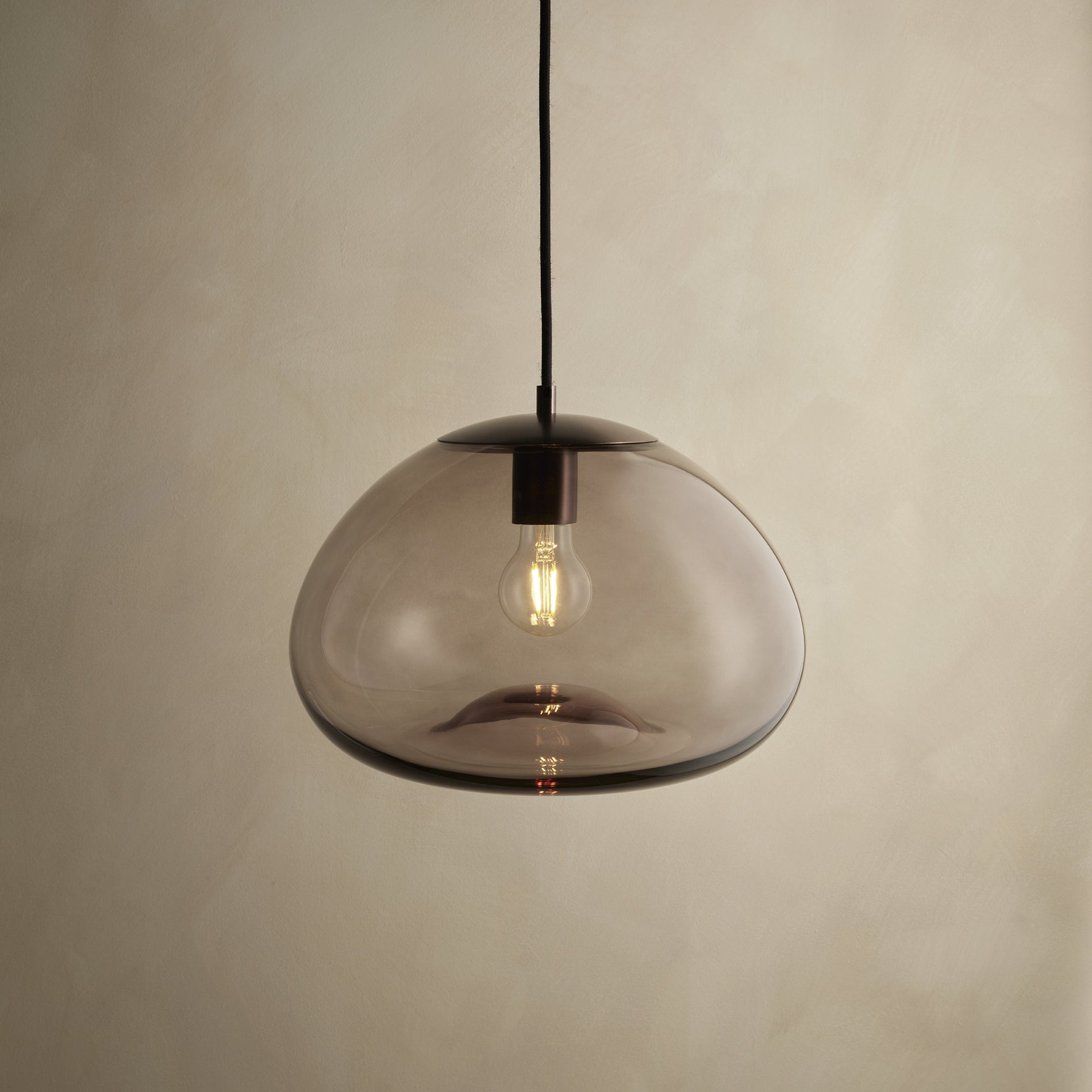 Preston Smoked Glass Mushroom Pendant Light - Mocha
