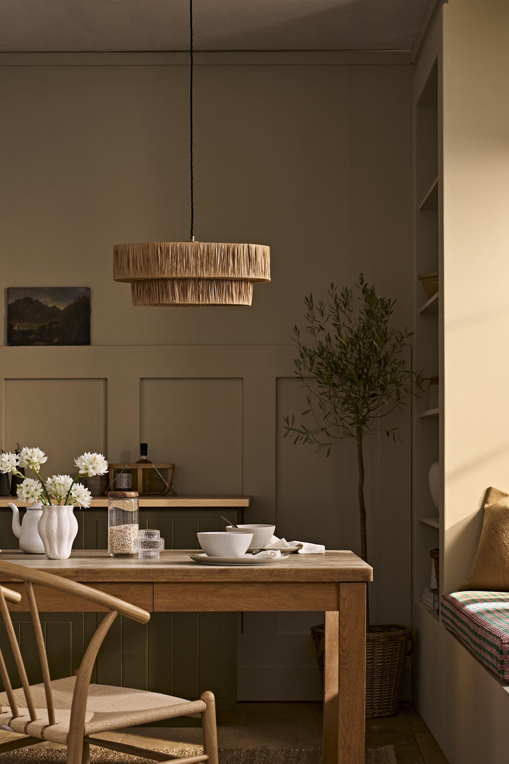 Raffia Layered Pendant Light - Natural