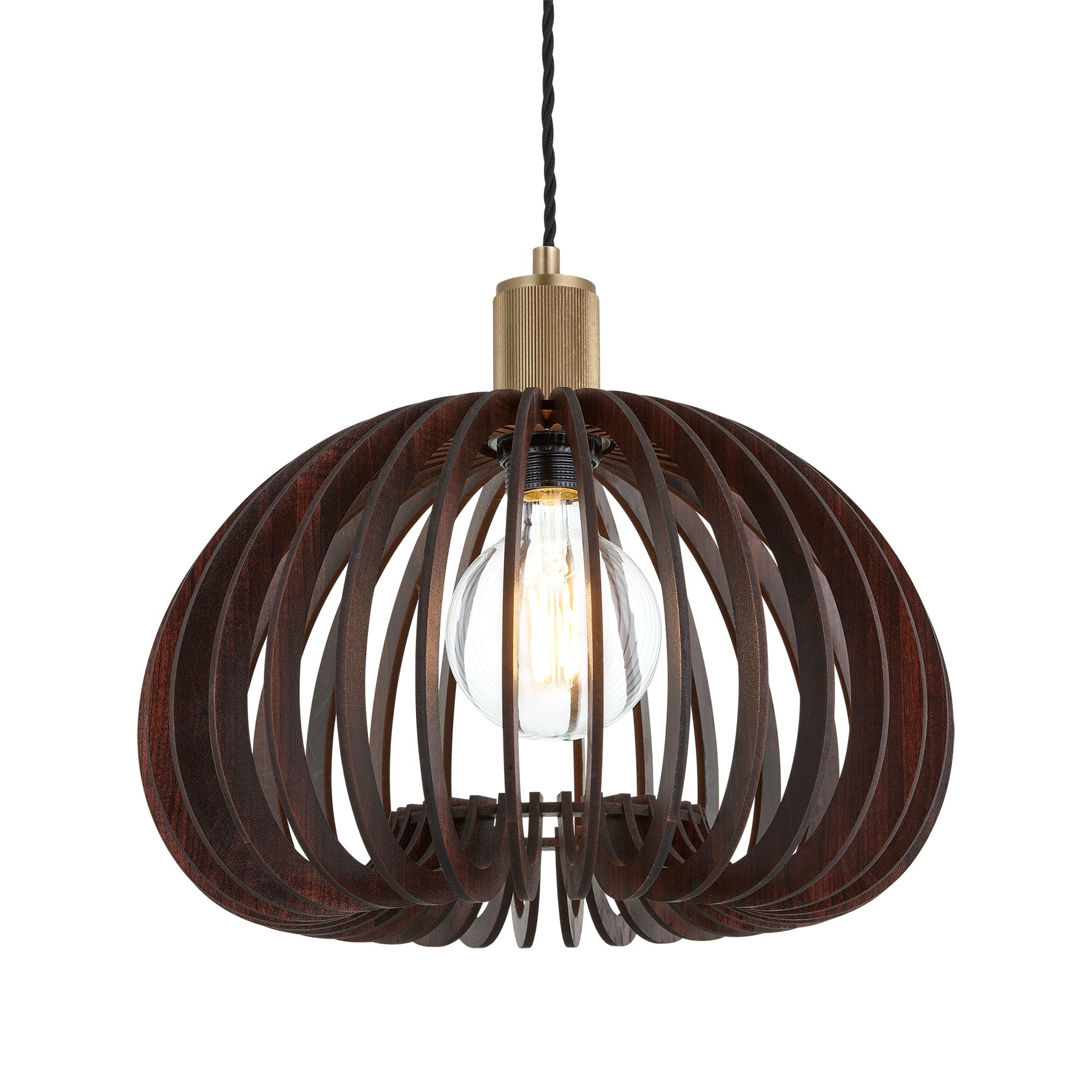 Rift Slatted Wooden Mushroom Wooden Pendant Light - Dark