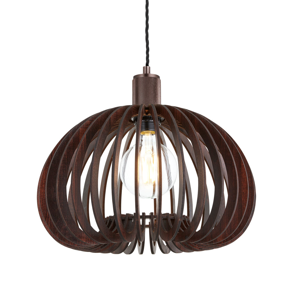 Rift Slatted Wooden Mushroom Wooden Pendant Light - Dark