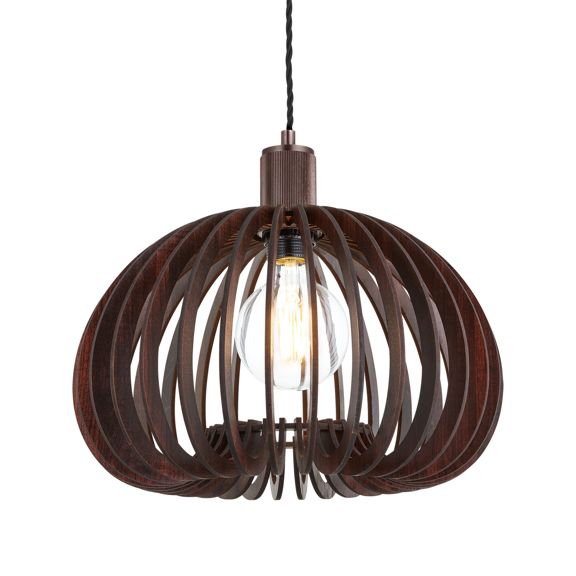 Rift Slatted Wooden Mushroom Wooden Pendant Light - Dark
