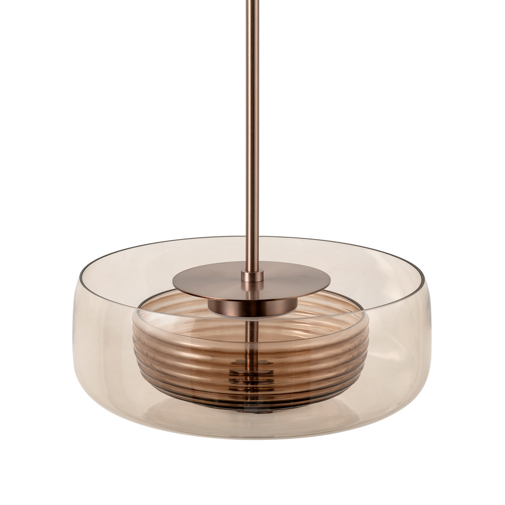 Selby Layered Glass Round Pendant Light - Mocha - Bronze