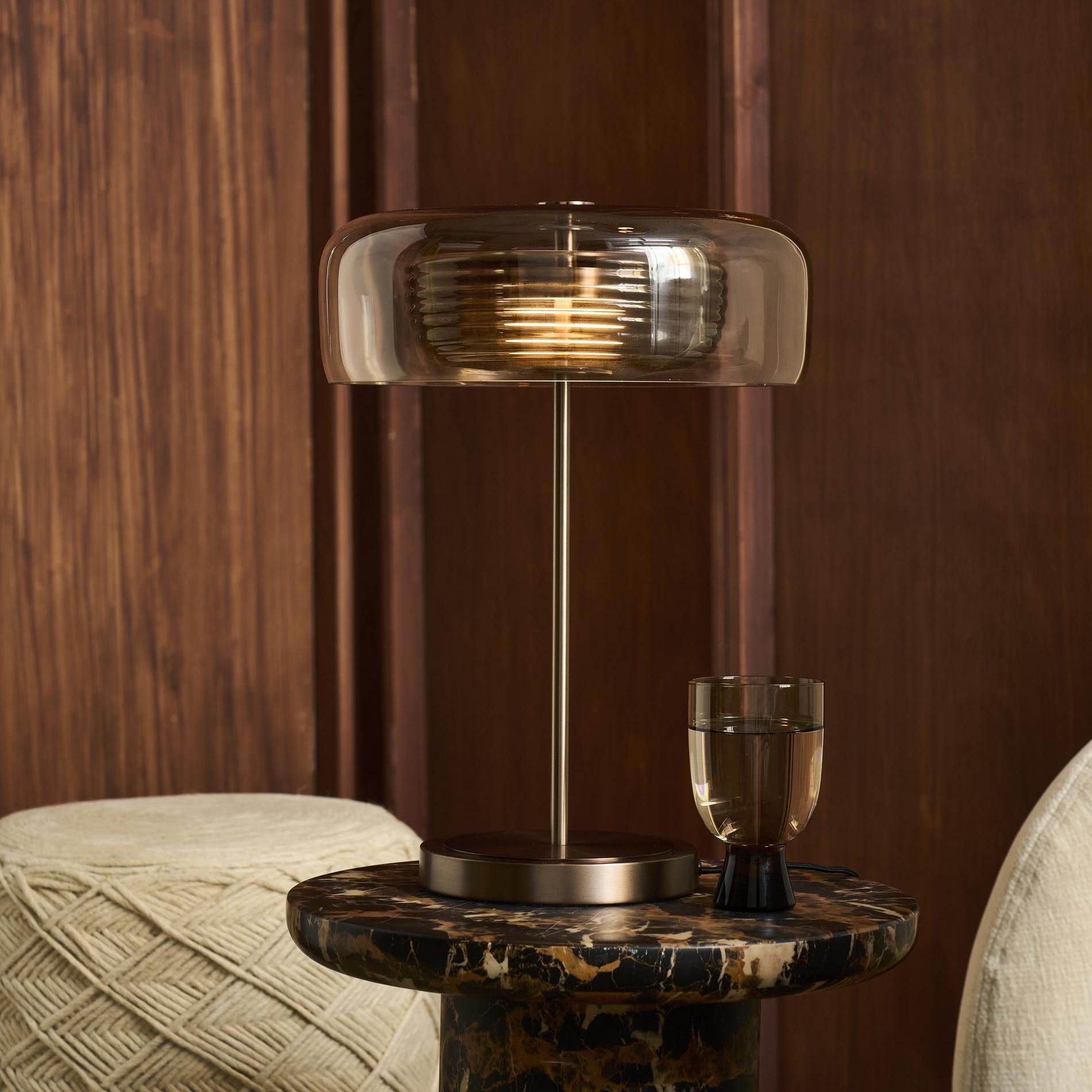 Selby Layered Glass Round Table Lamp - Mocha - Bronze
