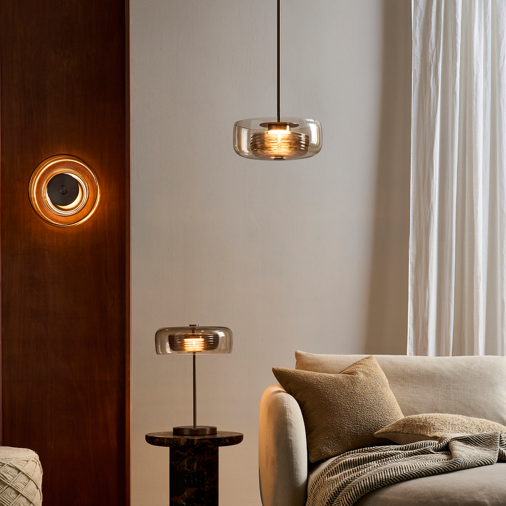 Selby Layered Glass Round Pendant Light - Mocha - Bronze